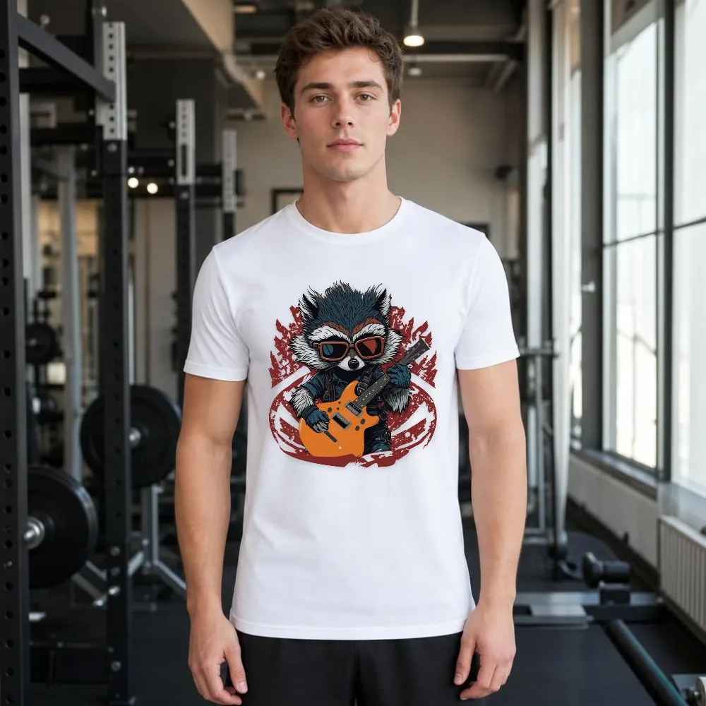 Graphic Tee Men Cool Raccoon Guitar Player Sunglasses Animal Rock Music Short Sleeve Daily Streetwear Top