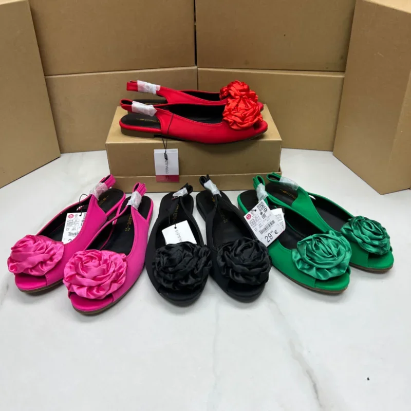 Women Flats Fashion Retro Style Rose Fish Mouth Popular Flower Shoes for Female Big Size Soft Sole Leisure Ladies Footwear