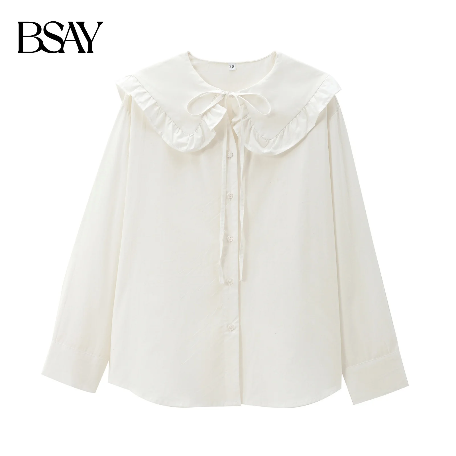 BSAY Women Fashion Spring Autumn Long Sleeve Single Breasted Lace Up Doll Collar Blouse Street Clothing Shirt Chic Ladies Top