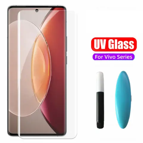 3D Curved Glass Full Glue UV Tempered Glass For Vivo X50 X70 X60 Pro Plus Screen Protector For Vivo X80 X90 Pro Plus V60