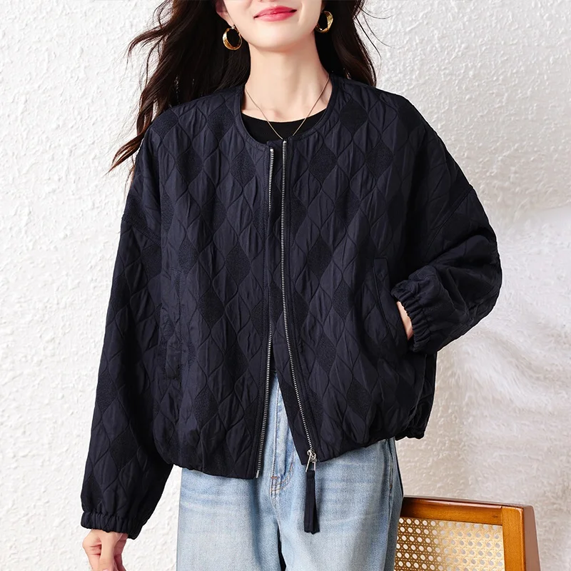 معطف نسائي من القطن المرقعة من e Young Sle بسحاب فضفاض من القطن للخريف والشتاء #2