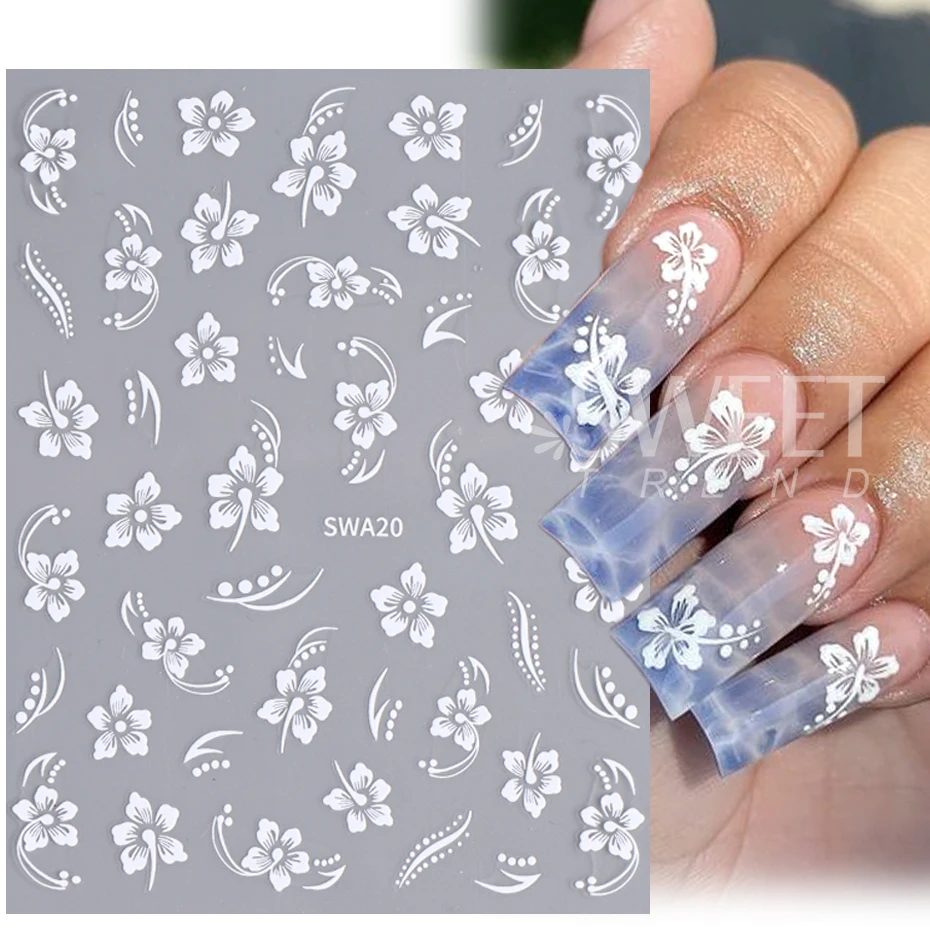 3D Lace Flower Nail Sticker White Pink Rose Red Yellow Y2K Petal Floral Gel Polish Decal Slider DIY Romantic Manicure Decoration