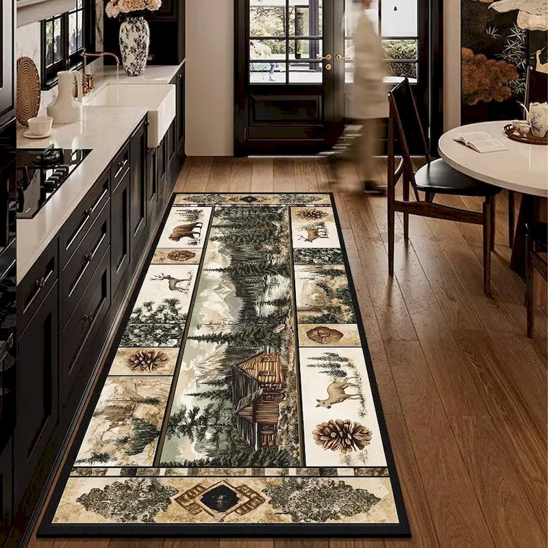 VIKAMA Rustic Cabin Deer Forest Runner Rug Non‑Slip Vintage Mountain Long Floor Mat for Kitchen Hallway Entryway Home Decor - view 2