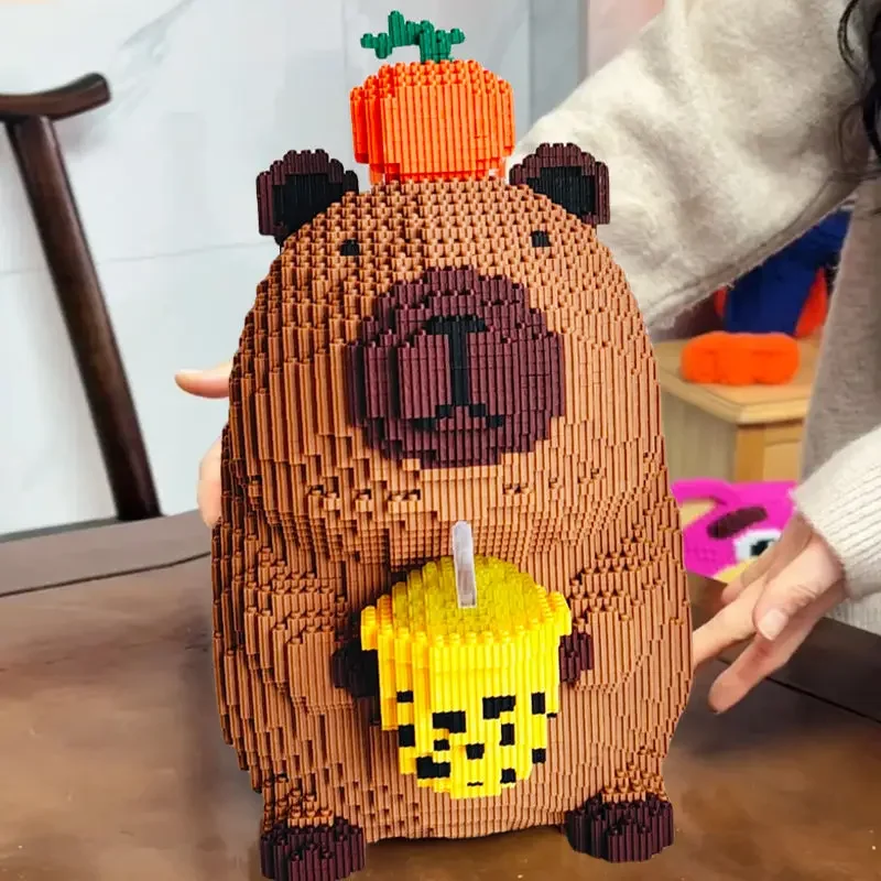 Capipara gigante de gran tamaño, muñeco de cumpleaños, juego de construcción de té de burbujas de Capipara para niños de 14 años en adelante