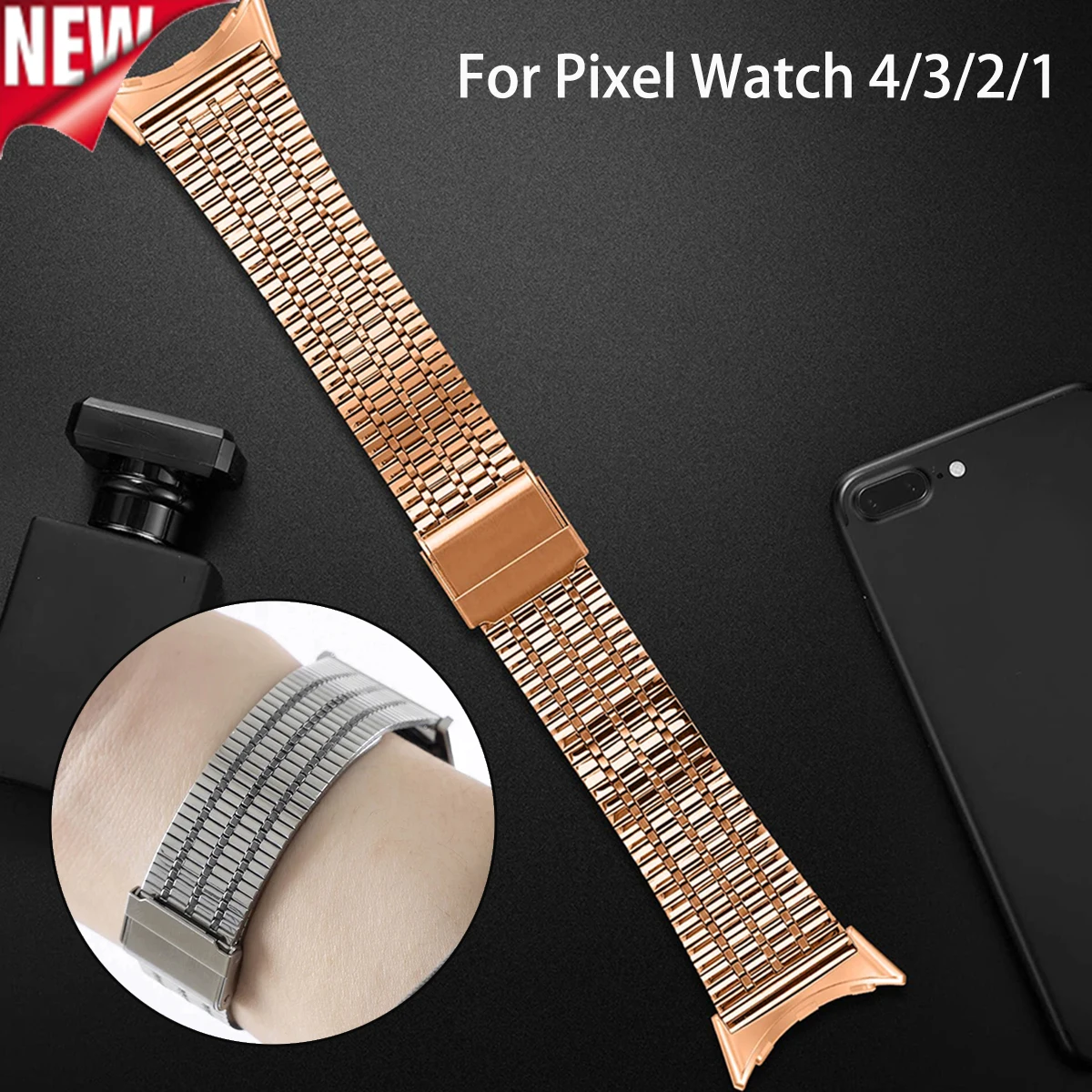 Siebenperlen-Metallarmband für Google Pixel Watch 4/3 45mm Edelstahl-Armband für Pixel 4/3/2/1 41MM Business-Uhrenarmband
