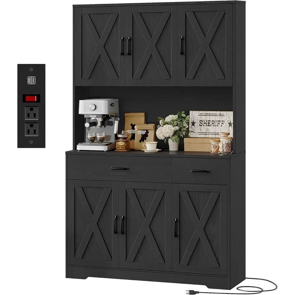 

Высокий кухонный шкаф-буфет 71 с зарядной станцией и подставкой для микроволновой печи, кухонный шкаф для хранения с местом для хранения