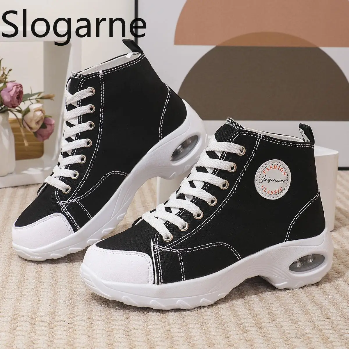 

Женские высокие повседневные спортивные кроссовки на платформе с воздушной подушкой Zoom Air, увеличивающие рост, из канваса, на толстой подошве, лоферы на танкетке