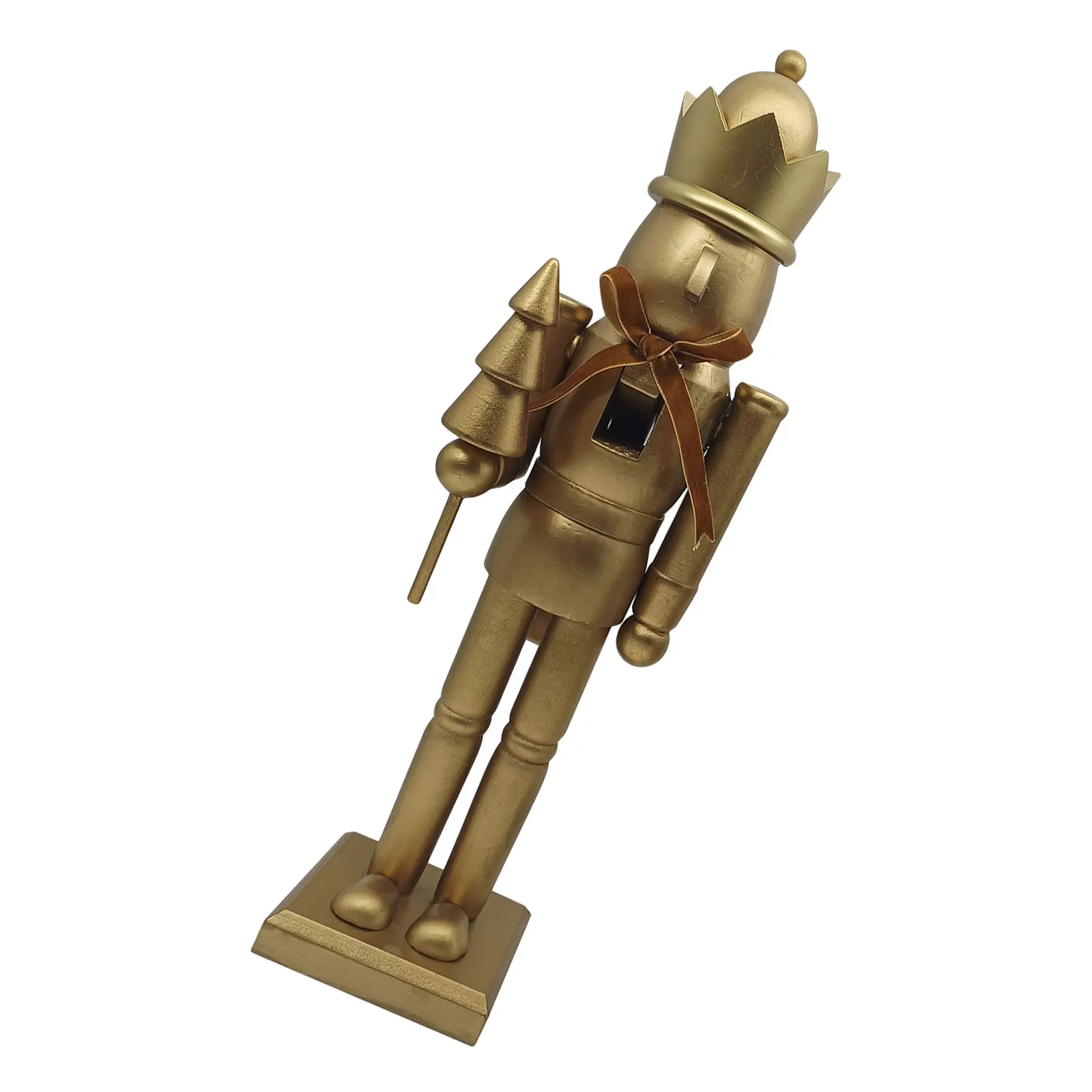 

38Cm Traditional Nutcracker Figure - Hand-Painted Christmas Ornament - Golden Bow Design - Holiday Mantel Centerpiece -