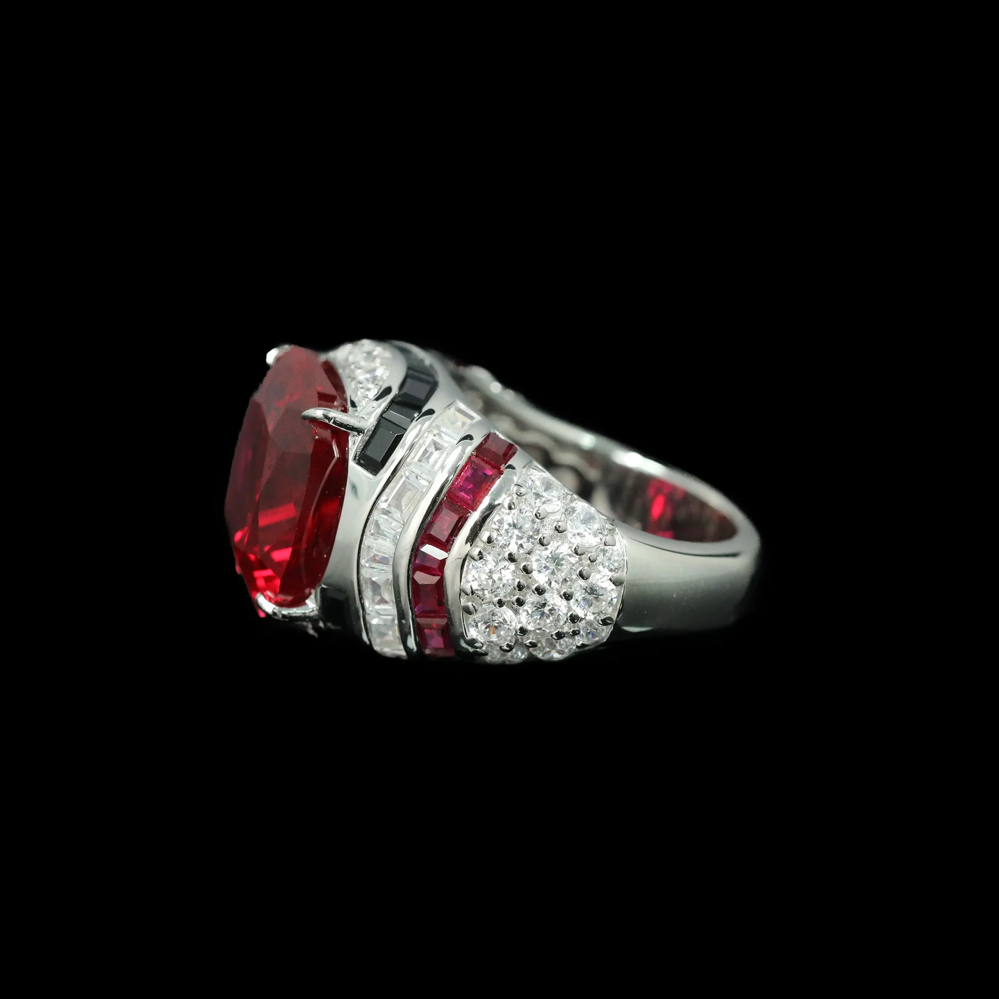 Luxury Lab Grown Cushion 14mm Ruby Ring Vintage 925 Sterling Silver Statement Fine Jewelry for Women's Engagement Cocktail Gifts
