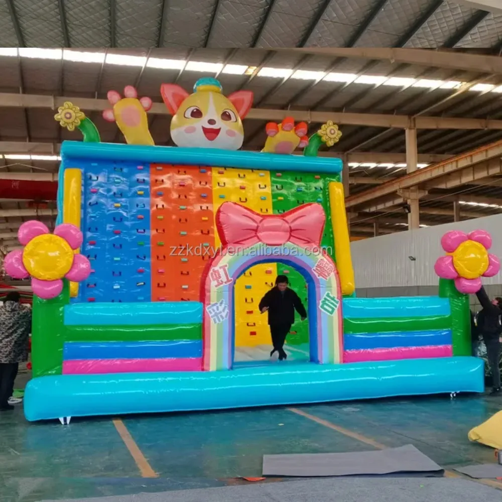 China Factory Customize Brand New Design Inflate Castle Rock Climbing Children Amusement Park Facility with Safety Rope Lease