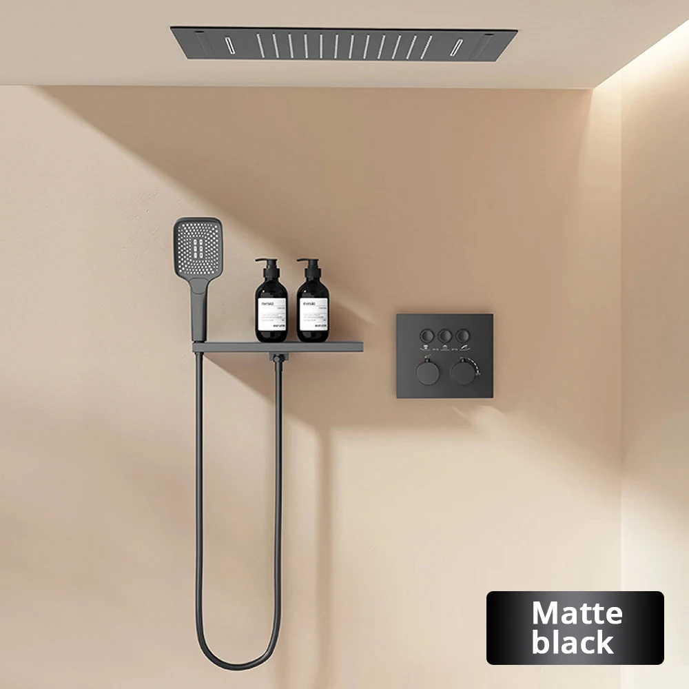 Solid Brass Luxury  Thermostatic Shower System Wall Mounted Hot&Cold Water Ceiling-Embedded Waterfall Bathroom Faucet