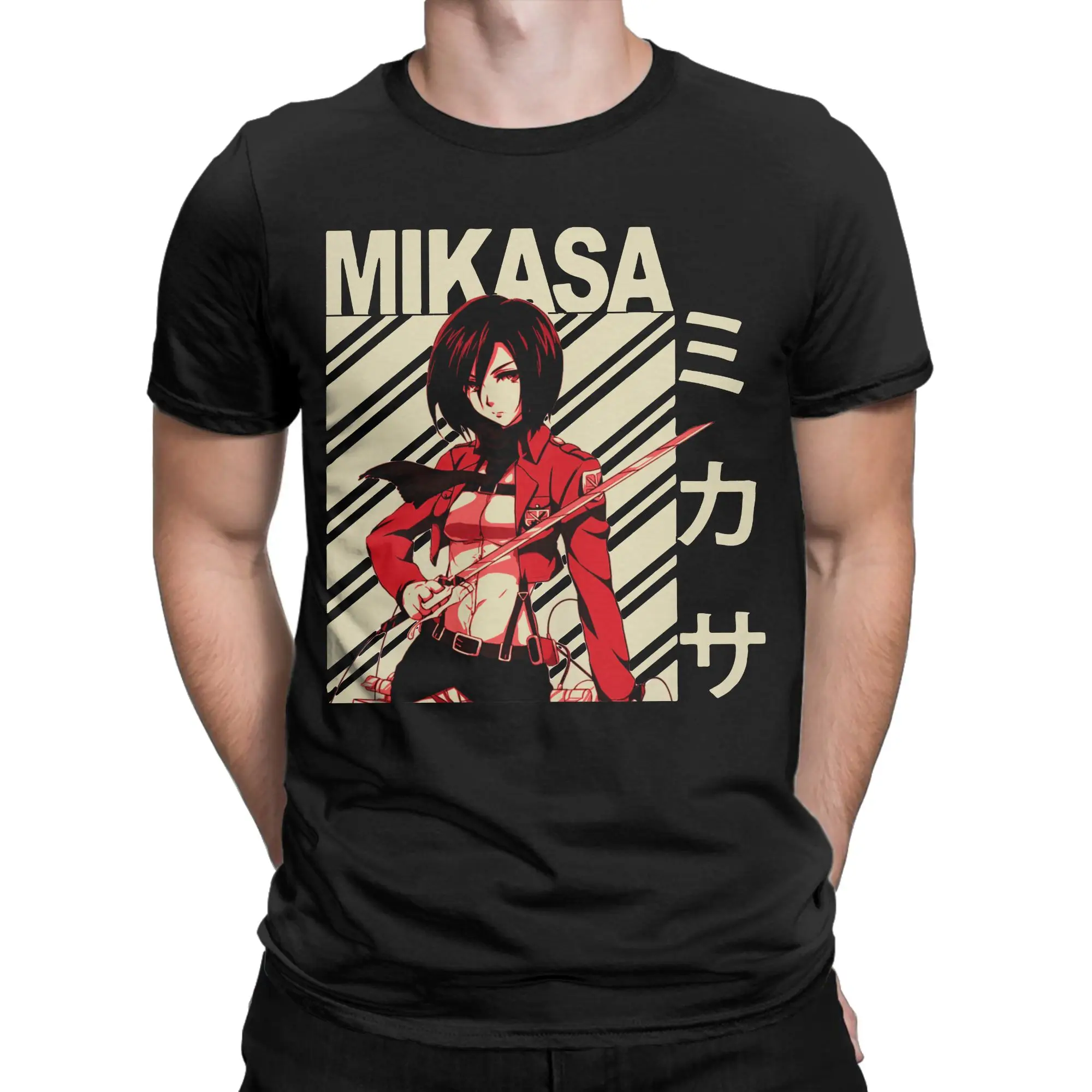 Mikasa Ackerman Attack on Titan T Shirts Men's  Pure Cotton Vintage T-Shirt Crew Neck Shingeki No Kyojin Anime Tees Short Sleeve