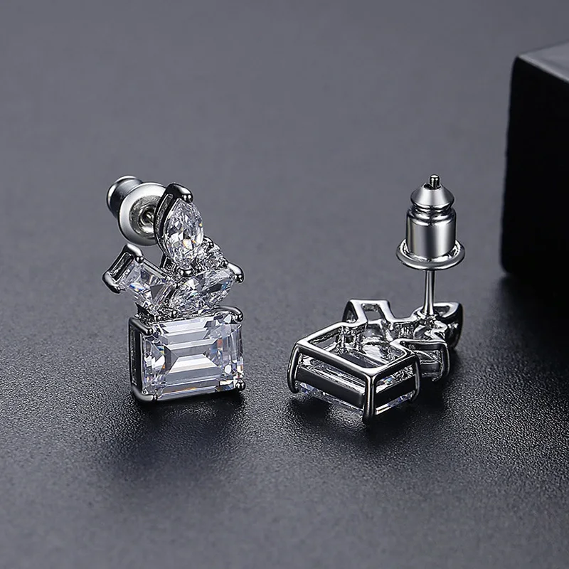 LUOTEEMI Square Cubic Zirconia Stud Earrings For Women Korean Fashion Party Luxury Jewelry Girl‘s Cute Emerald Cut CZ Earring