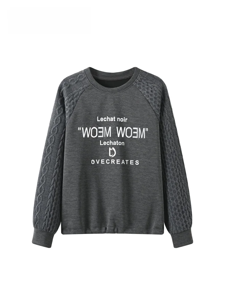 

plus Size Long Sleeve round Neck Sweatshirt Women's Autumn Winter New Style Fat Sister Anti-Aging Slimming Design Top