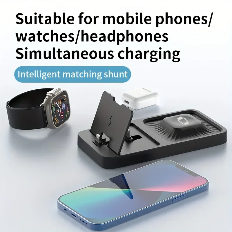 منصة حامل شاحن لاسلكي قابلة للطي من VIKEFON ، محطة شحن سريع 3 في 1 لهاتف iPhone 15 و 14 و 13 و 12 ، ساعة Apple ، 8 ، 7 ، Airpods Pro ، 15W