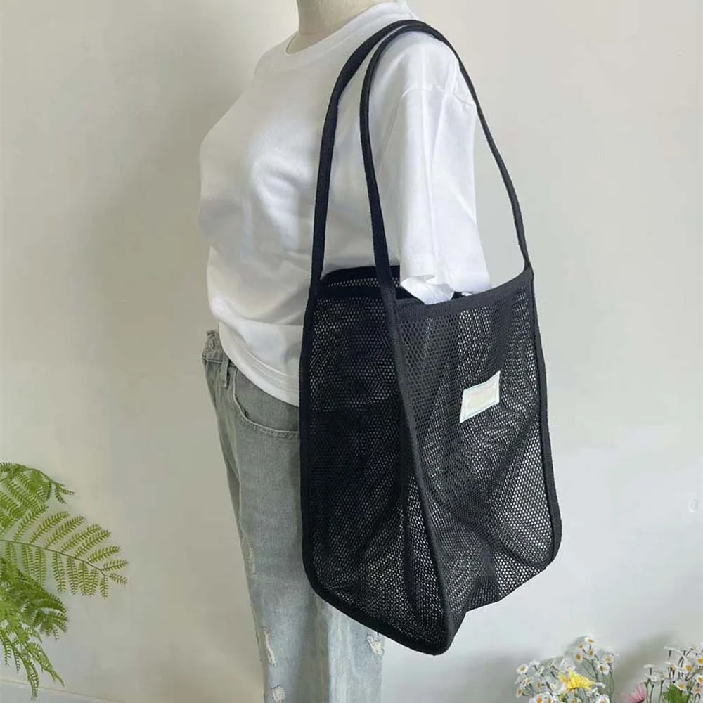 

Breathable Mesh Tote Bag Fluorescence Color Dopamine Beach Grid Handbag Transparent Portable Hollow Out Shoulder Pouch Women