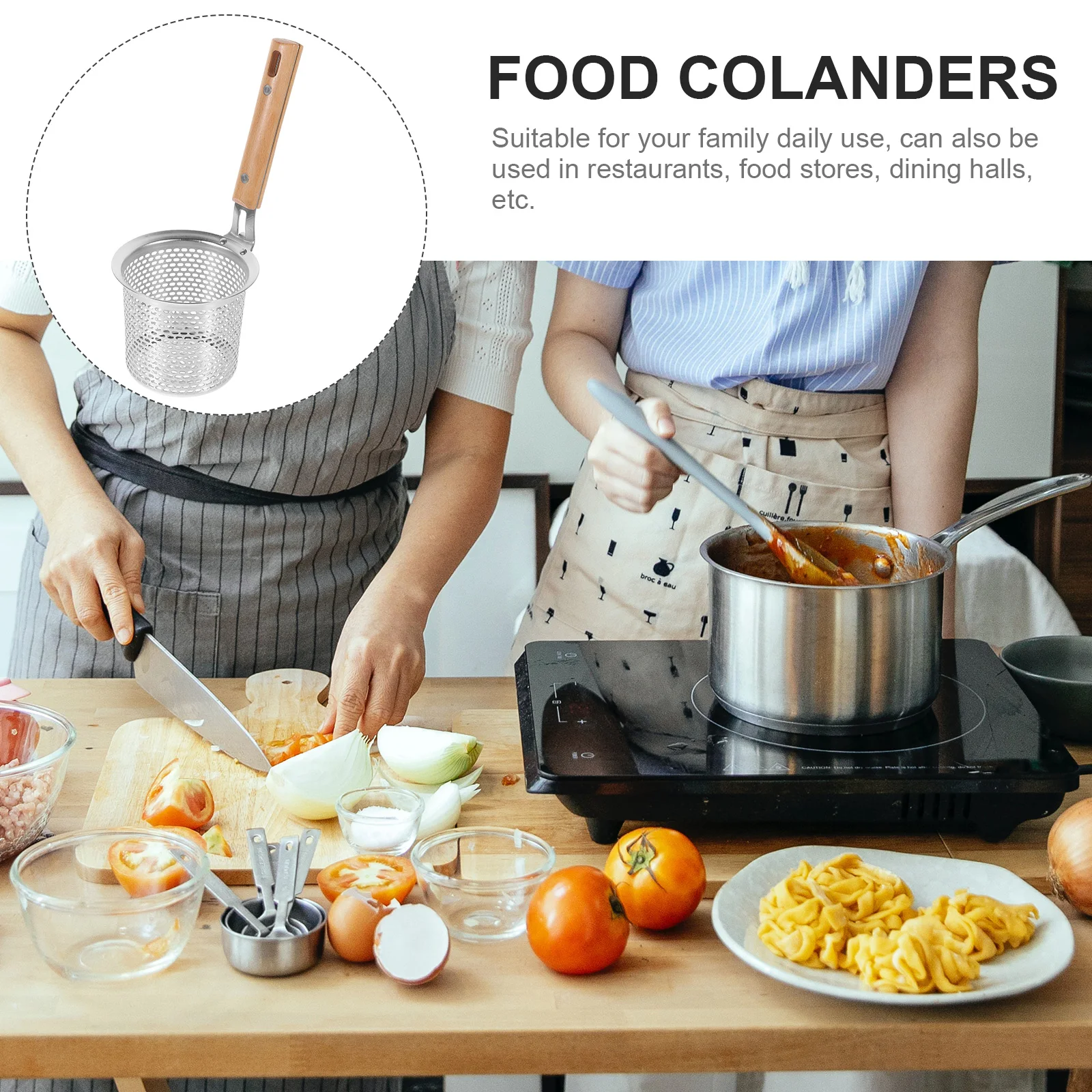 

Stainless Steel Colander Food Strainer Basket with Handle Sieve Spoon Pasta Noodle