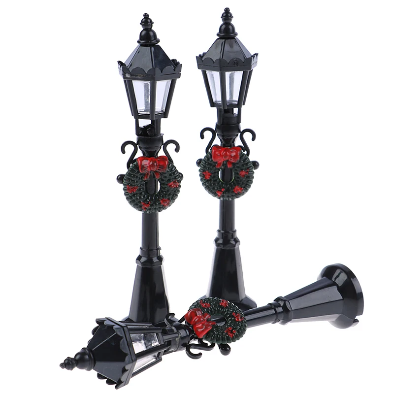 Miniature Street Lamp Post LED Lights Christmas Park Bench & Streetlight Micro Landscape Fairy Garden Ornament Dollhouse Decor
