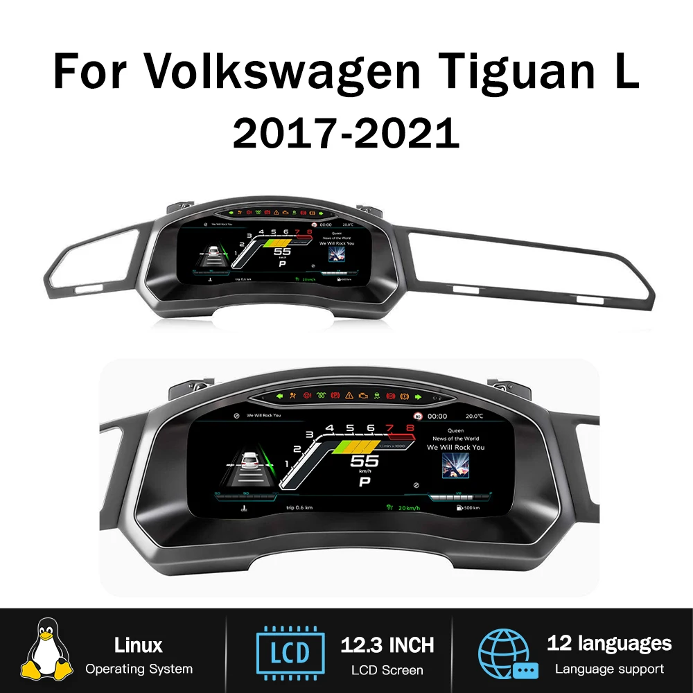 LCD Android Screen for Volkswagen Tiguan L 2017-2021 Speedometer Car Digital Cluster Virtual Cockpit Dashboard Instrument Panel