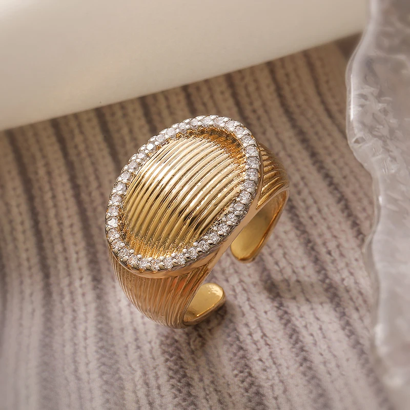 GANPUP Luxuriöser Einzigartiger Geometrischer Strass-Offener Ring für Damen, Modischer Verstellbarer Ring, Schmuckgeschenk für Partys – Detail 5