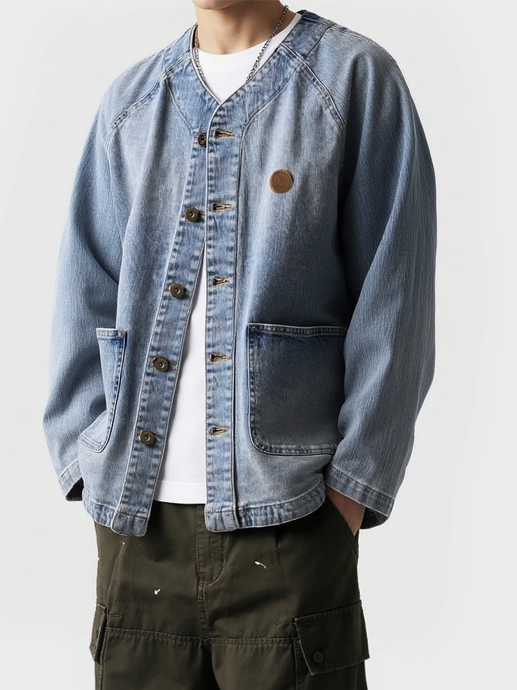 

New Chinese Sle ex Collarl Denim Jaet ABLE JEANS Faionable Spring Outerwear Cotton Polyester Casual Urban Wear