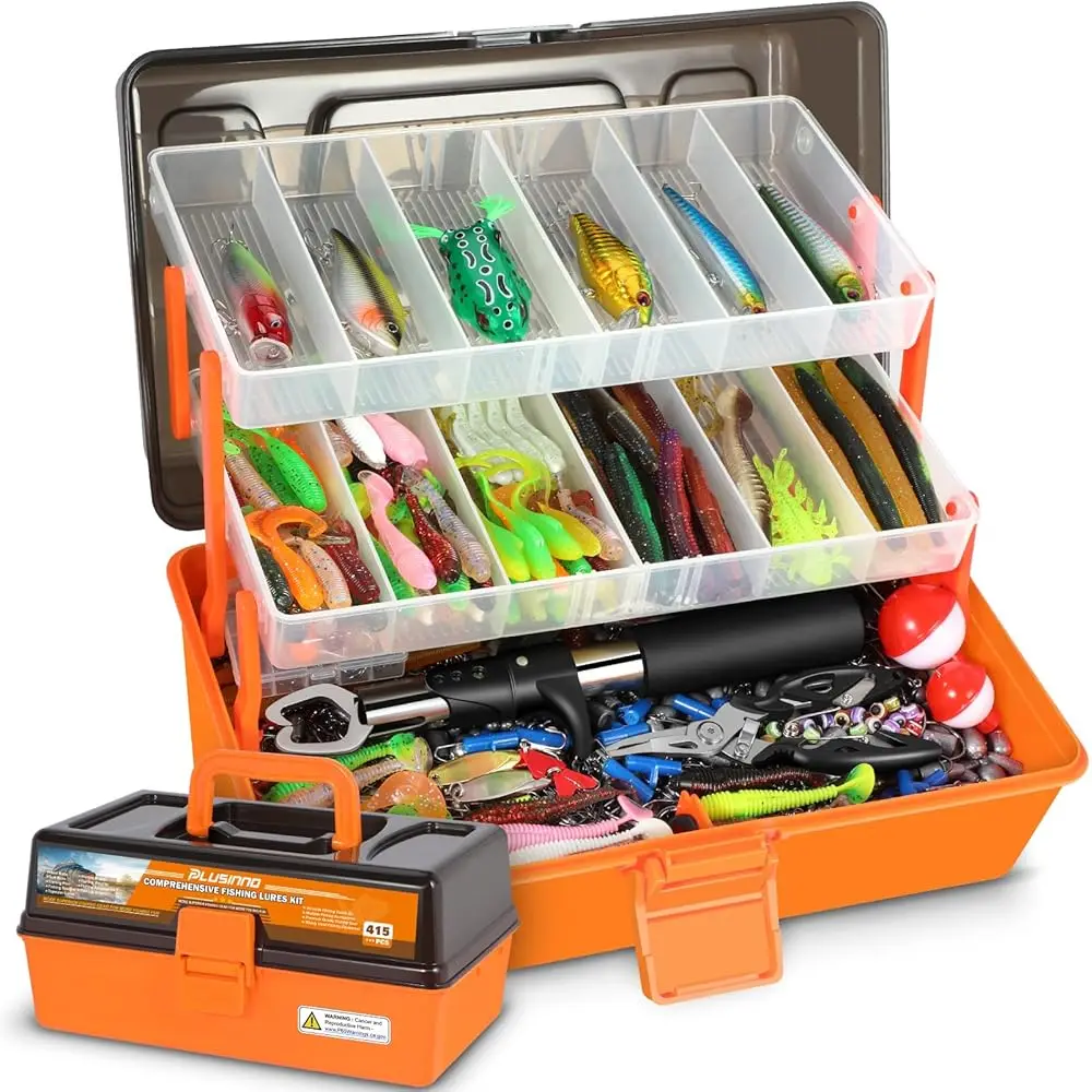 

Large 3 Layers Tackle Box With Tackle Luded, 415Pcs Fishing Lures Kit Contains Pliers, Crankbait, Hooks, Weights & Accessories,