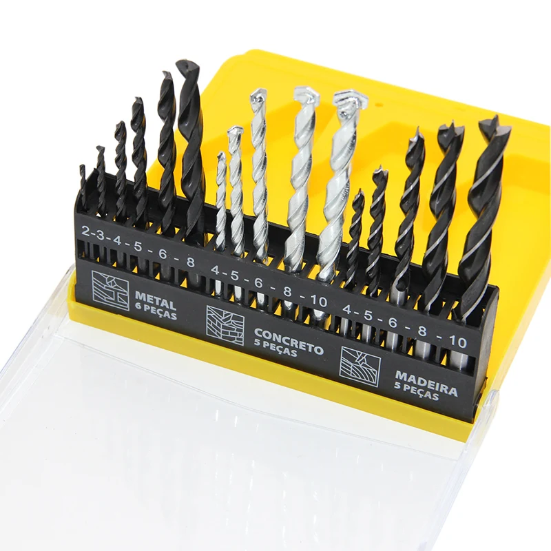 Construction drill three point woodwork drill 16pc mix straight handle bit plastic wood metal Twist drill locate tool accessory