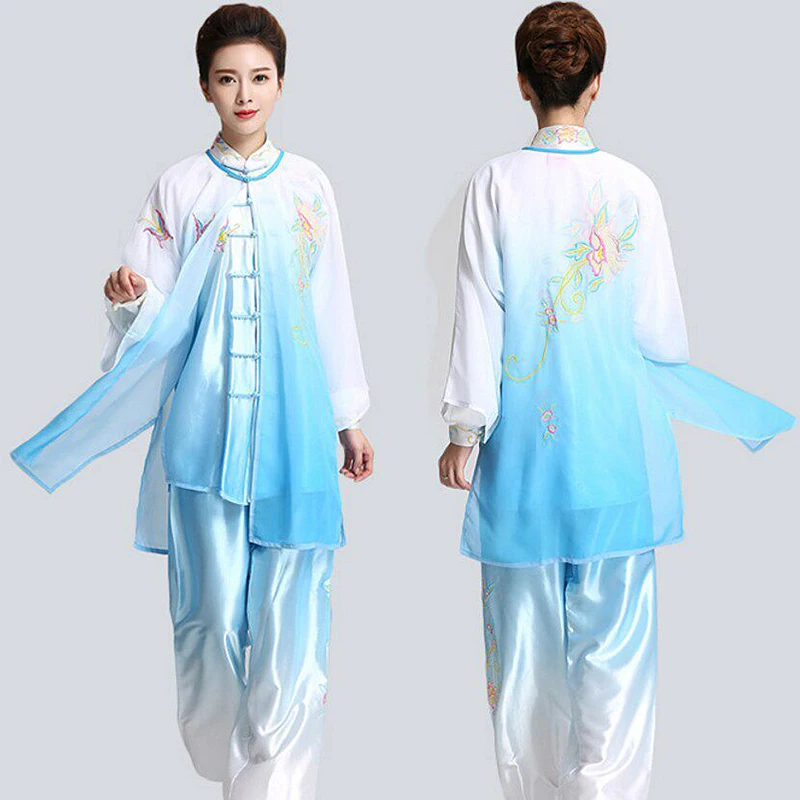 Women's Unisex Tai Chi Suit Embroidery Gradient Design Performance & Competition Training Wear