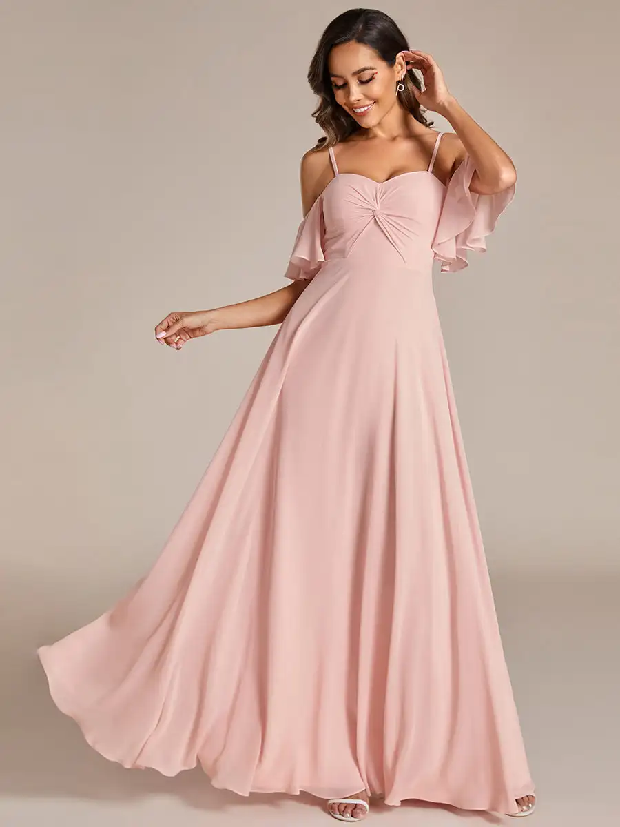 

Elegant Evening Dresses Sweet Neckline Maxi Long Cold Shoulder With Short Sleeves 2024 BAZIIINGAAA of Pink Bridesmaid dress