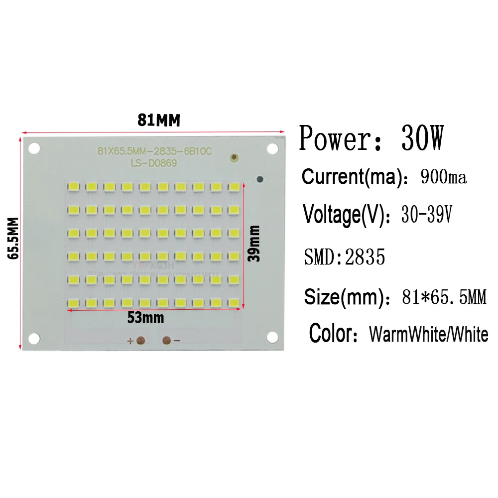 LED交換用PCBチップ,10W,20W,30W,50W,smd2835,100%,フルパワー光源パネル,屋外ランプ,50個