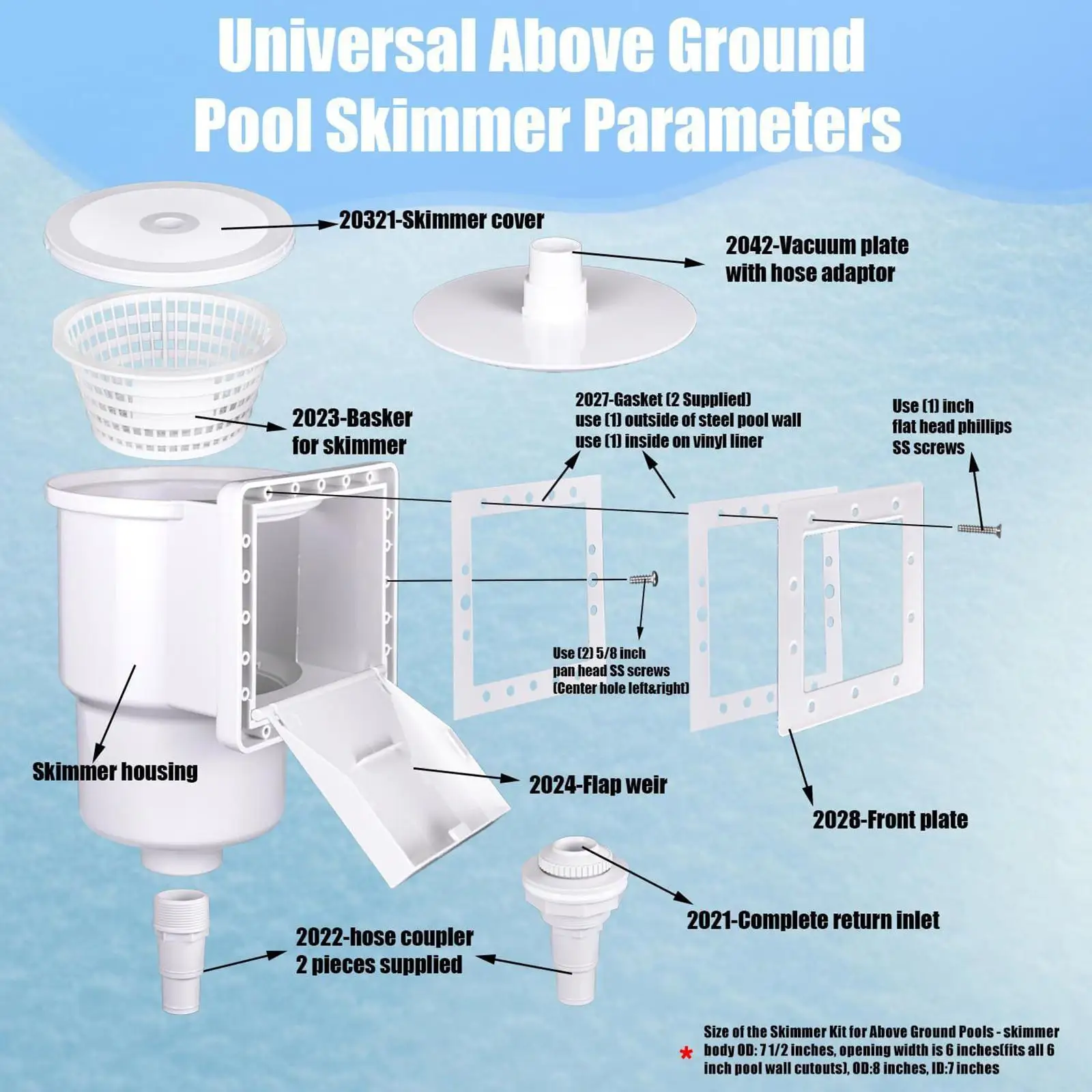 Ground Pool Skimmer High Performance Premium Professional Repair Parts SP1419D SP1023 with Accessory Kit for above Ground Pools