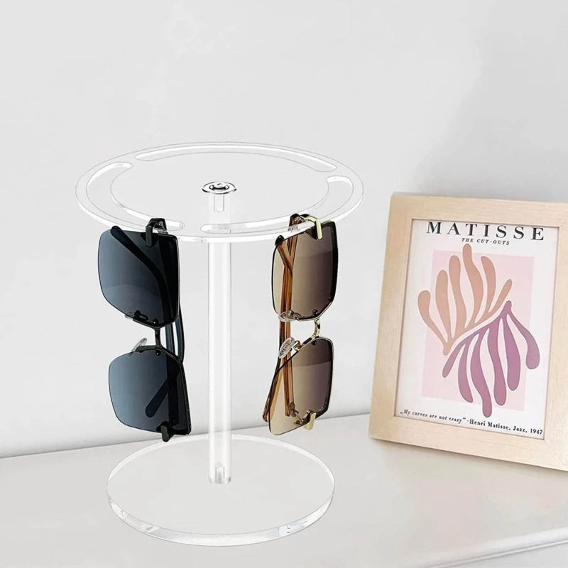 Modern Sunglasses Organiser 360° Rotating Acrylic Sunglasses Holder with 3 Slots and Sturdy Base Glasses Display Stand