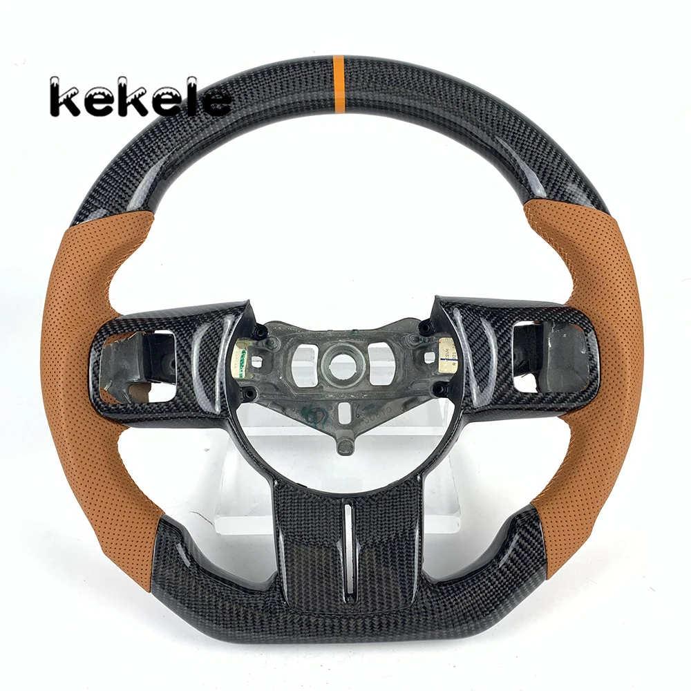 Customizable Brown Striped Carbon Fiber Leather Steering Wheel for Jeep According to Your Preferences