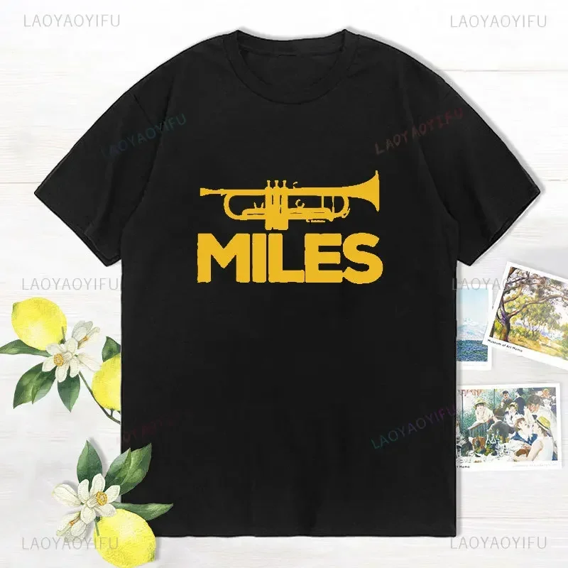Nueva camiseta con gráfico de trompeta de Miles Davis, camiseta a la moda de verano para hombre, camisetas divertidas de algodón de manga corta, ropa de calle Harajuku