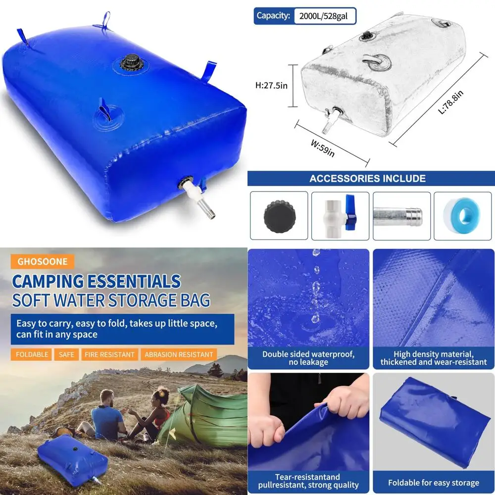 Tanque de agua plegable de 2000 L para emergencias, vehículos recreativos, camiones y prevención de incendios