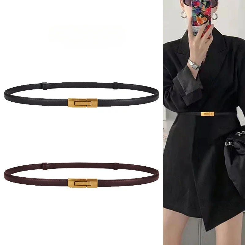

New Fashion Genuine Leather Women Belt Fashion Brand 1.8cm Width Belts Gold Buckle Dress Jeans Sweater Women Belt