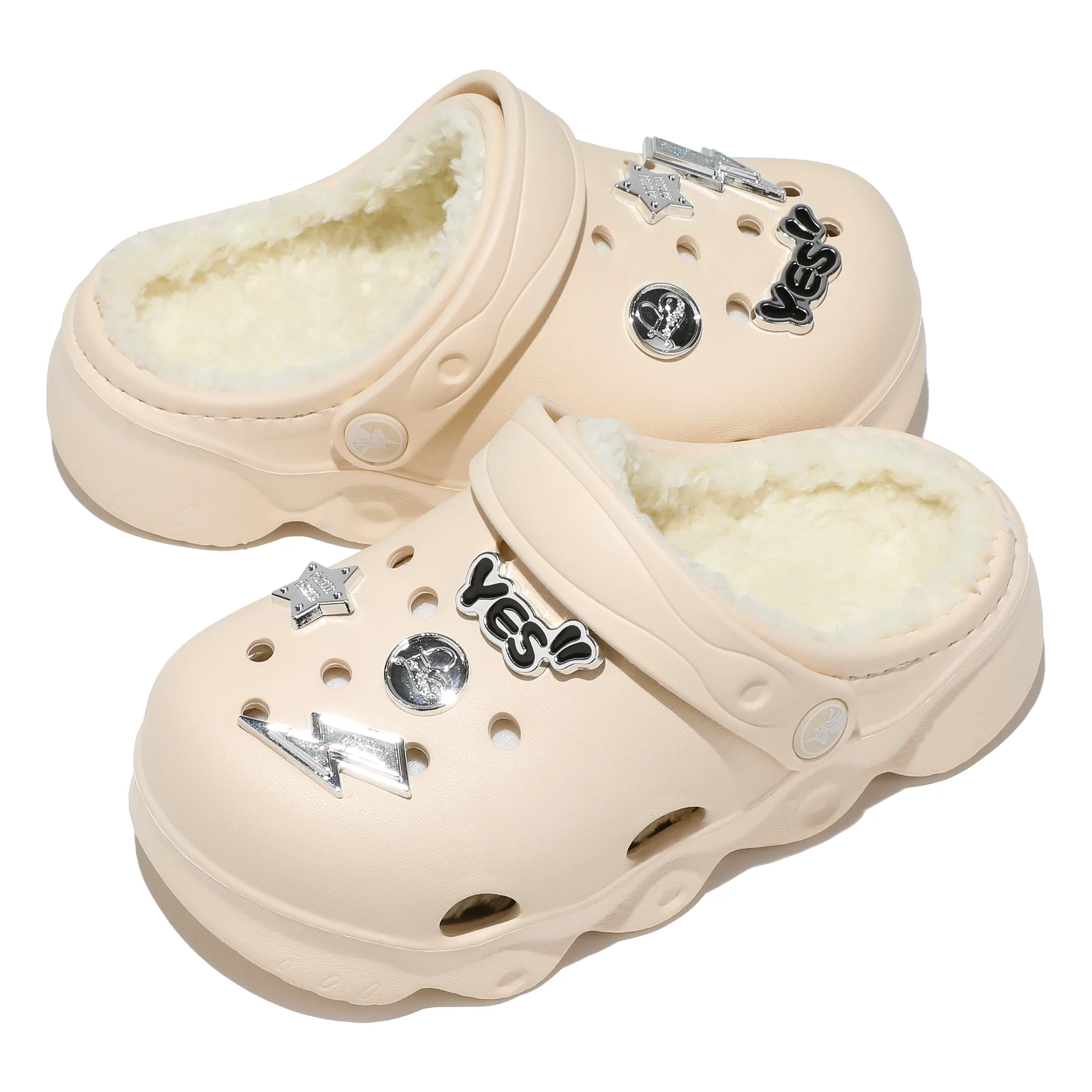 Fur Lined Kids' Clog, Cotton Lined EVA Garden Shoes, Non-Slip Sandals, Slip-On Shoes for Indoor, Winter Warm House Slippers 1214