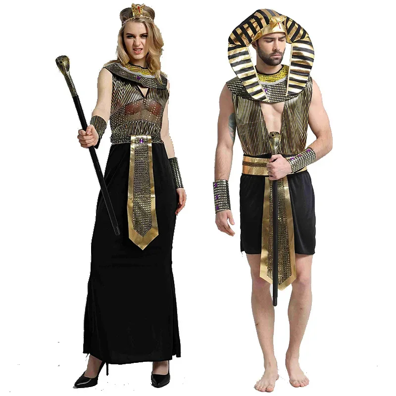 Costume da faraone egiziano dell'Antico Egitto di Halloween per uomo Re Cleopatra Regina Cosplay Festa di Carnevale Coppia medievale Abito da festa