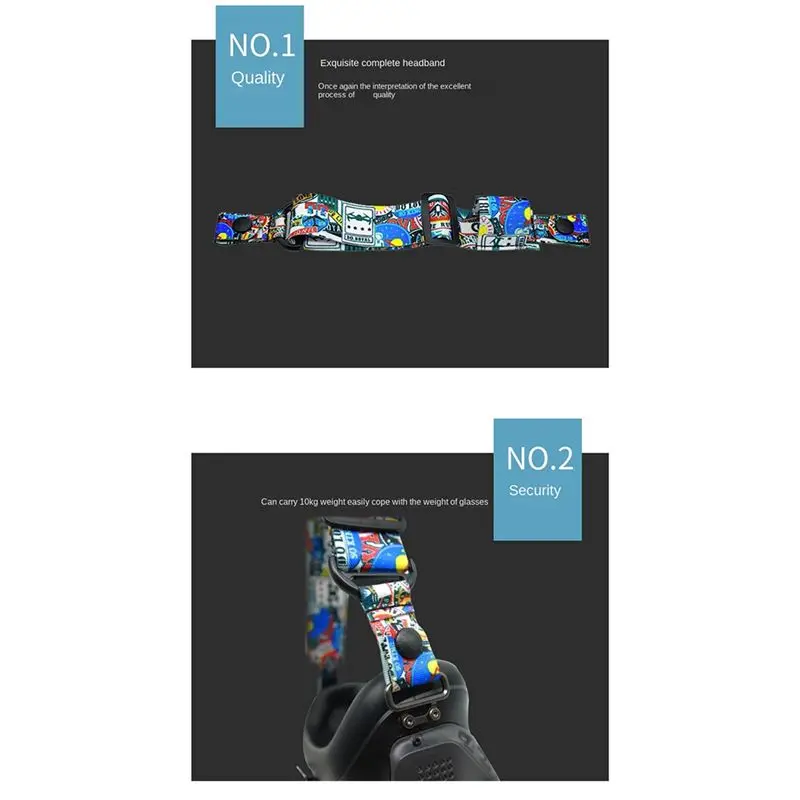 DT18 Graffiti Headband Fixed Strap for FPV Video Glasses Adjustable Elastic Nylon Sticker Comfortable Durable Neon Design