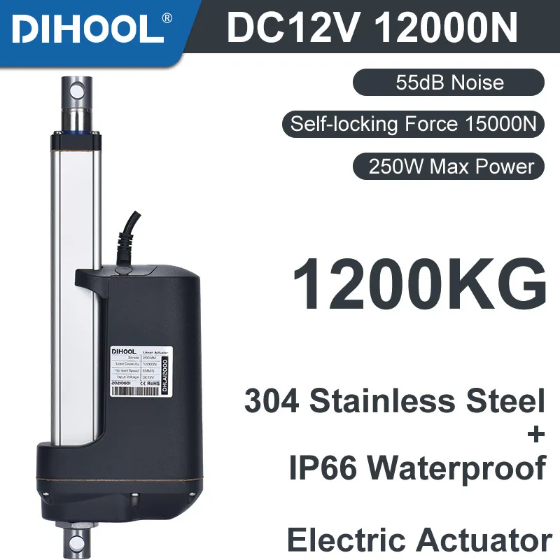 

Electric Linear Actuator DC12V 12000N Push 1200kg 600mm 700mm 800mm Stroke Motor Drive Stainless Steel Pipe Strong Truck Jack