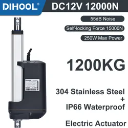 Electric Linear Actuator DC12V 12000N Push 1200kg 600mm 700mm 800mm Stroke Motor Drive Stainless Steel Pipe Strong Truck Jack