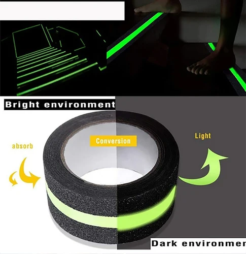 Imagen 2 del producto Cinta antideslizante de luz nocturna PET, pegatinas antideslizantes de luz nocturna mate para escaleras, señales de advertencia de seguridad fluorescentes para áreas públicas