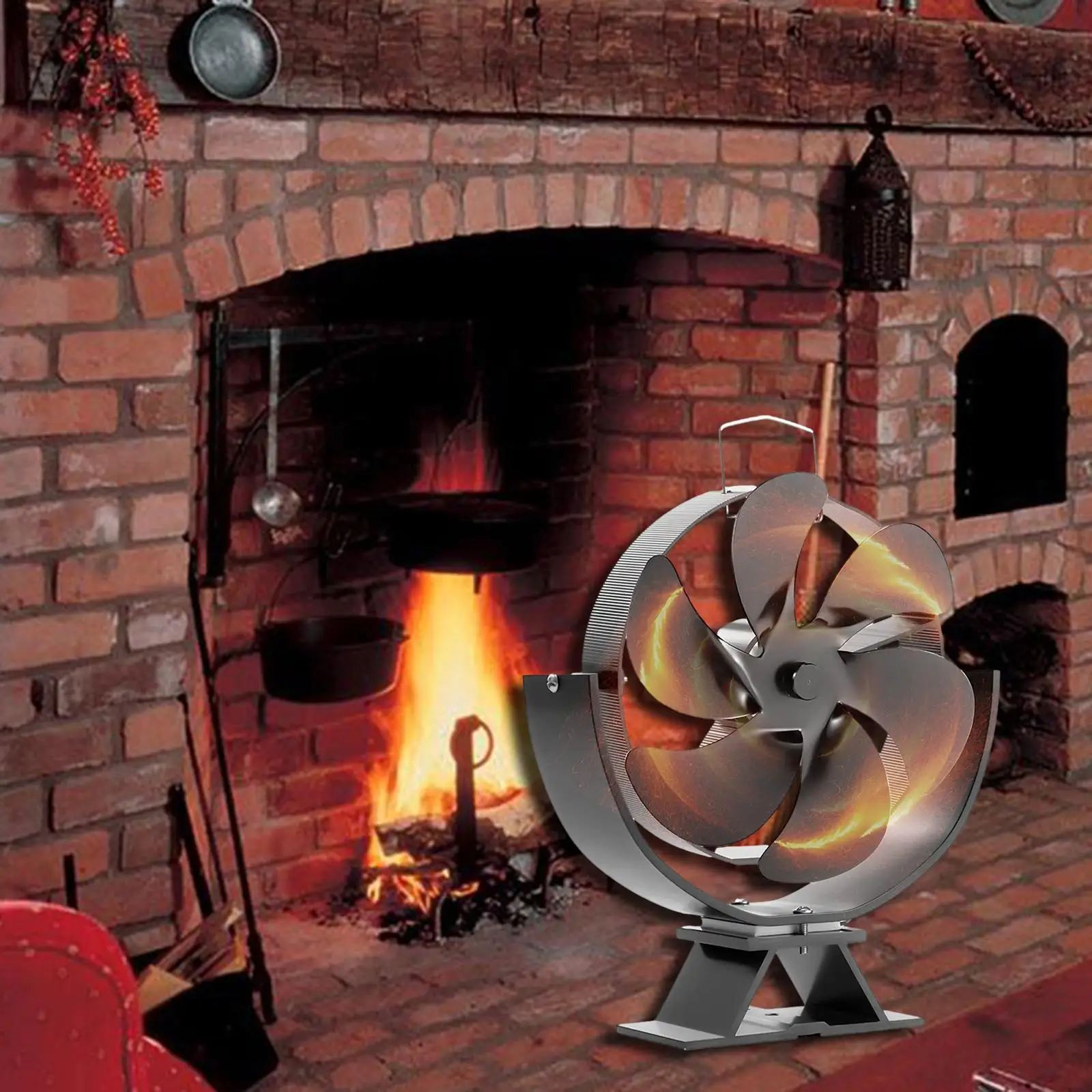 Ventola alimentata a calore ventola per camino a 6 pale silenziosa inferiore a 25db ventola per bruciatore a legna a risparmio energetico materiale in alluminio da corsa silenzioso