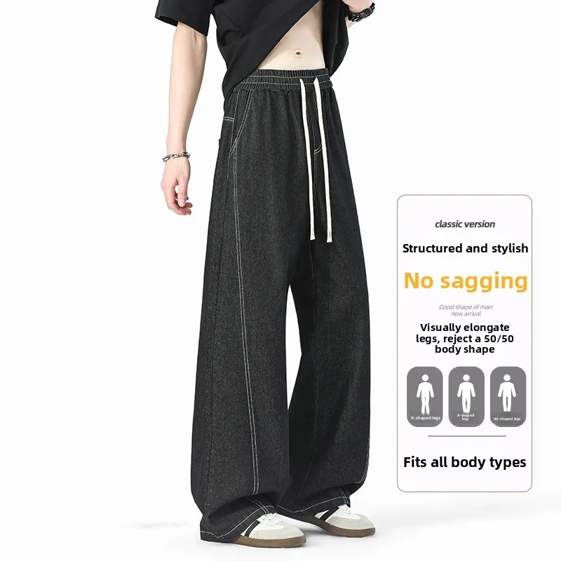 

Retro American Waed Jeans Men's Spring Autumn Loose Straight Casual Wide Leg Teenagers Long Pants Cotton Polyester Blend