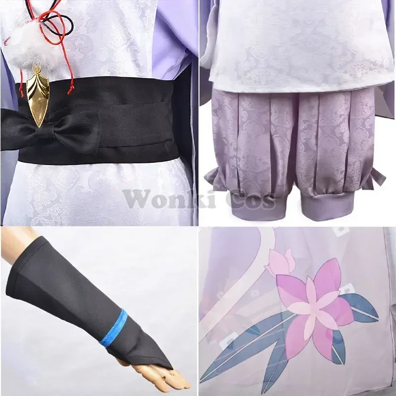 Scaramouche Cosplay Costume Wig Deep Blue Hair Wanderer Story White Kimono Suits Cosplay Costues