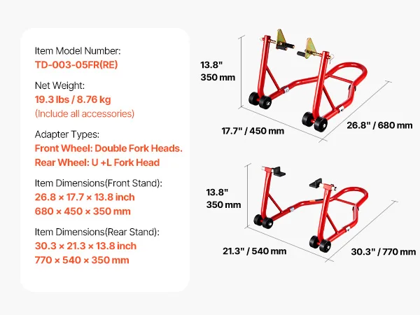 SucceBuy Motorcycle Stand Lift 850lbs Voor Achter Combo Stand Lift Voorwiel Dual-Vork Stand Achter U + L Vork Achterbrug Spool Stand