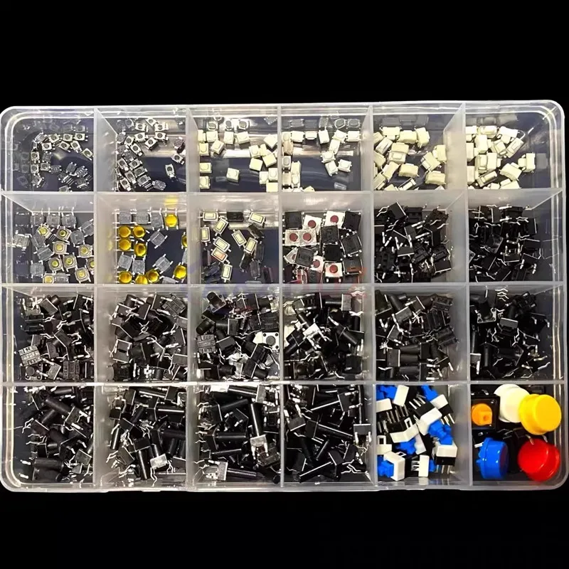 460pcs 24 Values Tactile Push Button Switch SMD DIP Micro Momentary Tact Switch Assortment Kit for Car Remote Control with Box