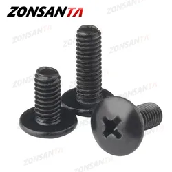 10pcs TM Screws M2 M2.5 M3 M3.5 M4 M5 M6 Phillips Truss Head Mushroom Head Screw Black Plated Carbon Steel Screw