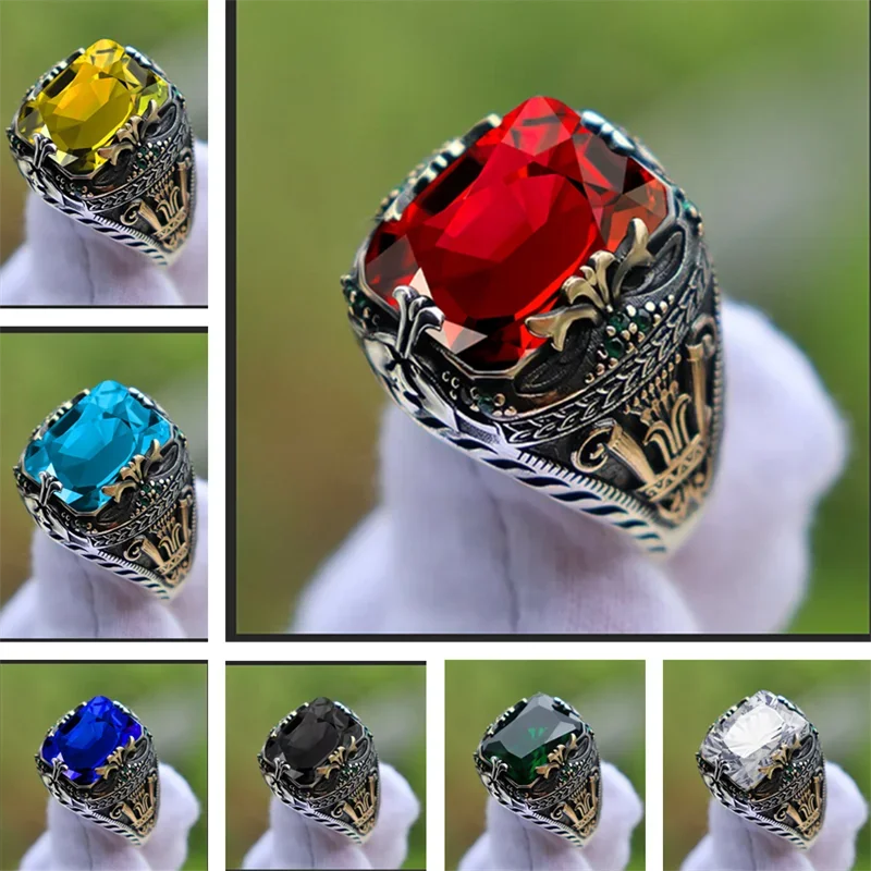 New Inlaid Emerald Men's Luxury Ring Personality Retro Domineering Personality Ring To Attend The Banquet Party Jewelry