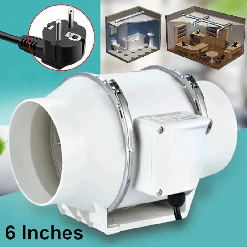 Wentylator kanałowy 100 mm, przepływ powietrza 220 m³/h, 2600 obr./min, materiał PP, biały wentylator wyciągowy z wtyczką EU, 10 łopatek, do łazienek, kuchni, kabines prysznicowych, pomieszczeń